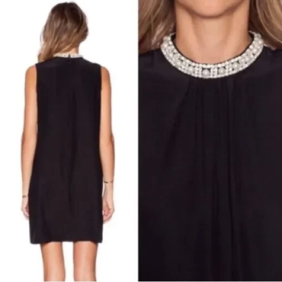 Amanda Uprichard Pearl Rhinestone Neck Silk Mini Dress XS/P – Black - Picture 1 of 16
